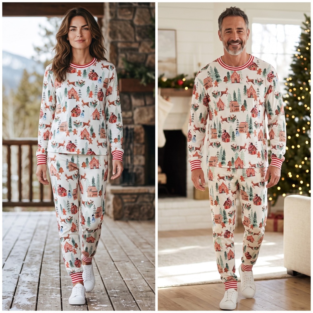 Pottery Barn Kids Holiday Gingerbread Organic Cotton Pajama Set Adult S and L
